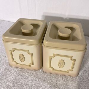 Vintage Ekco Beige Painted Metal Coffee Tea Canisters W Plastic Lids
